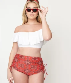 Unique Vintage Swim Bottoms|Two Piece Swim>Red Bandana Print Provincetown Swim Bottom