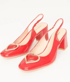 Unique Vintage Heels|All Things Red>Red Heart Leatherette Slingback Heels