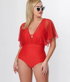 Unique Vintage One Piece Swim|All Things Red><noscript><img width=