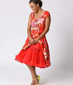 Unique Vintage All Things Red|Lingerie & Shapewear>Red Retro Style Ruffled Petticoat