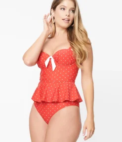 Unique Vintage All Things Red>Red & White Pin Dot Daphne Swim Bottoms