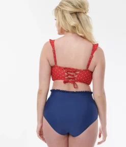 Unique Vintage Swim Tops|All Things Red>Red & White Pin Dot Southampton Swim Top
