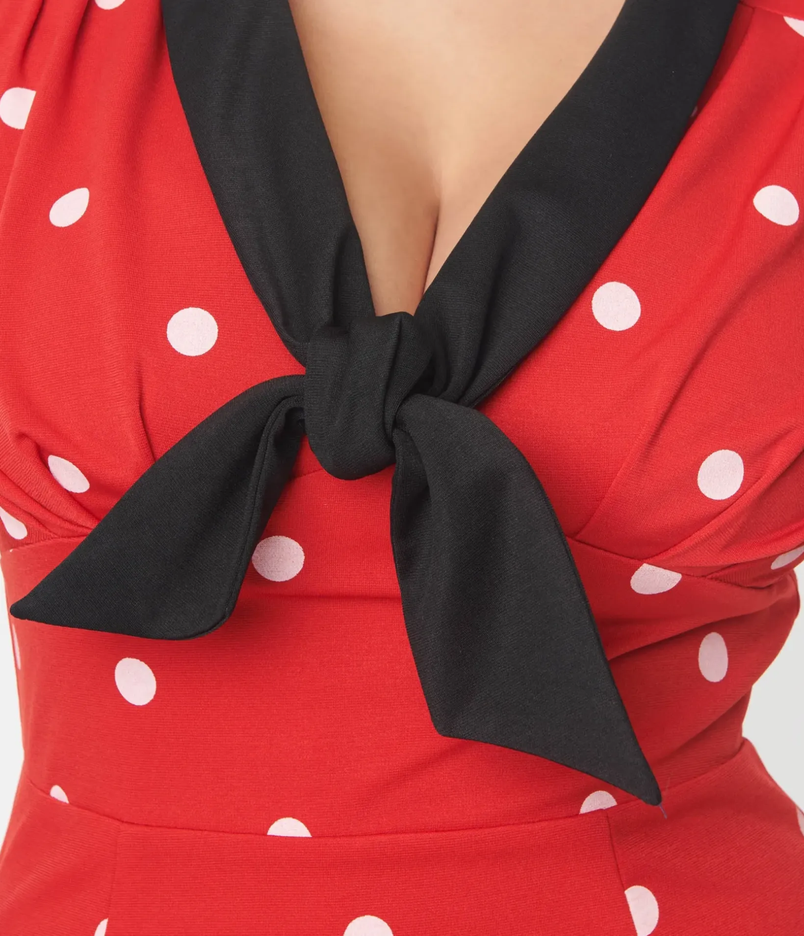 Unique Vintage Pencil|Everyday Dresses>Red & White Polka Dot Neck Tie Wiggle Dress