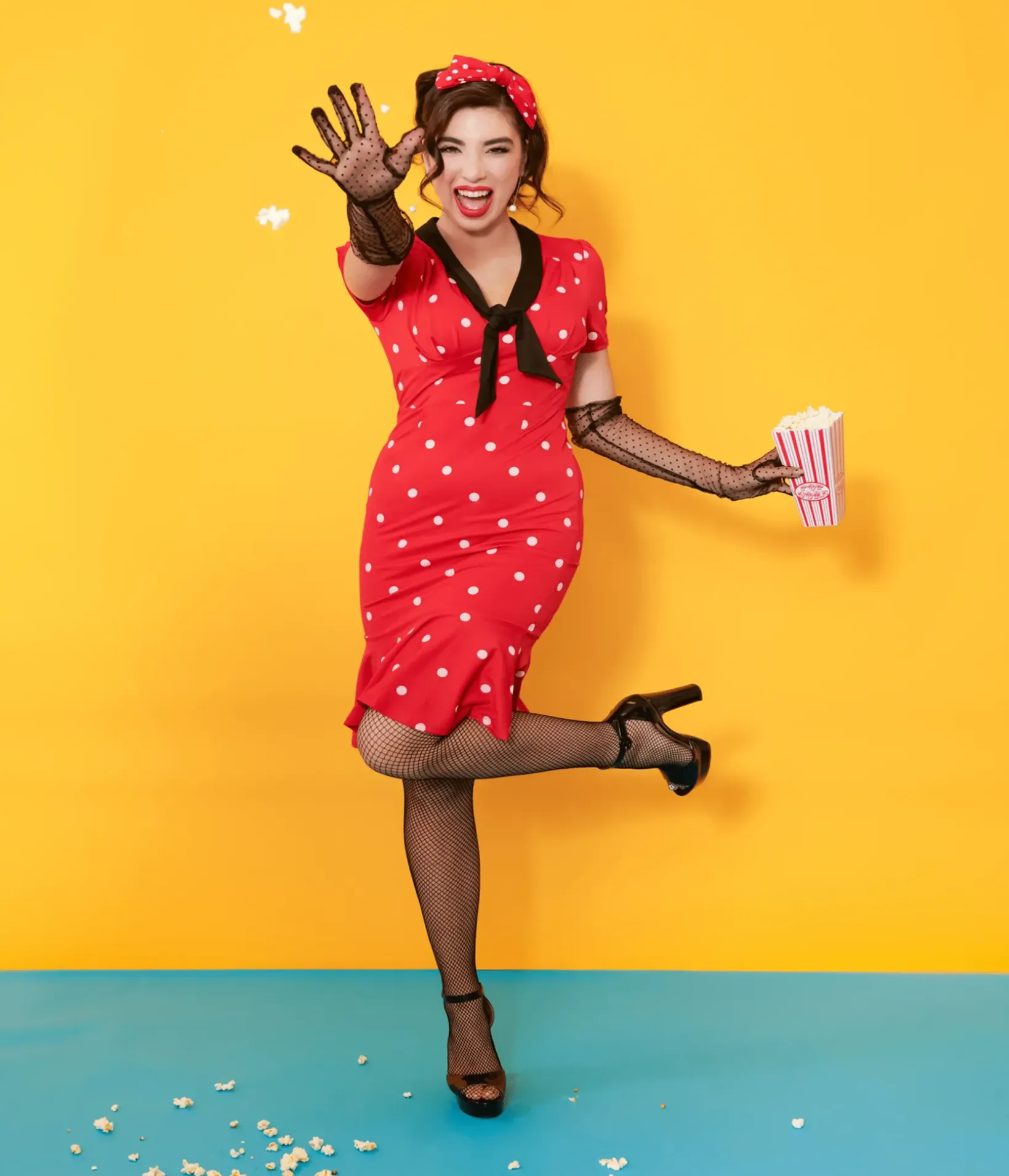 Unique Vintage Pencil|Everyday Dresses>Red & White Polka Dot Neck Tie Wiggle Dress