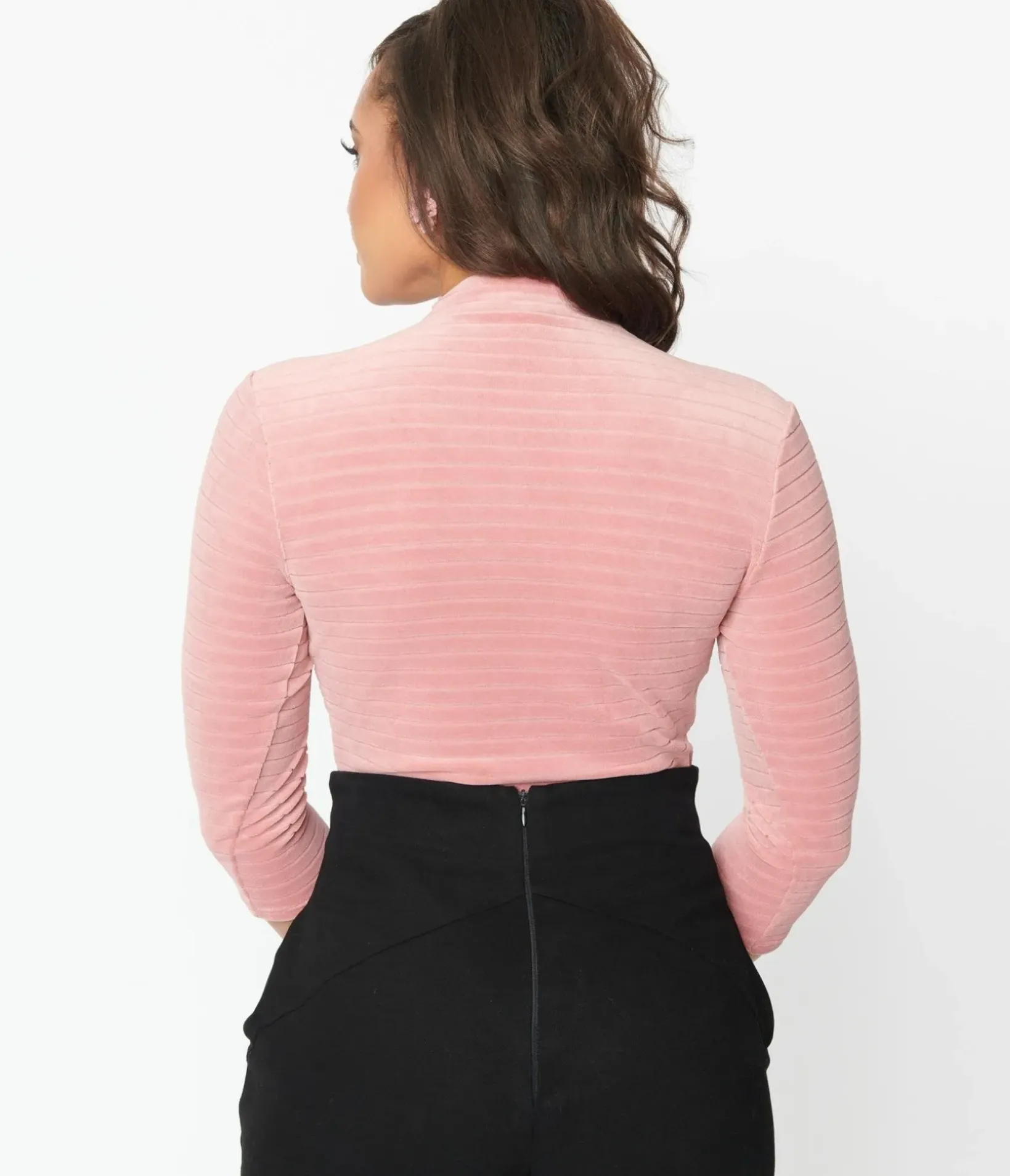 Unique Vintage Work Wear>Rose Velvet Gathered Neckline Friday Night Bodysuit