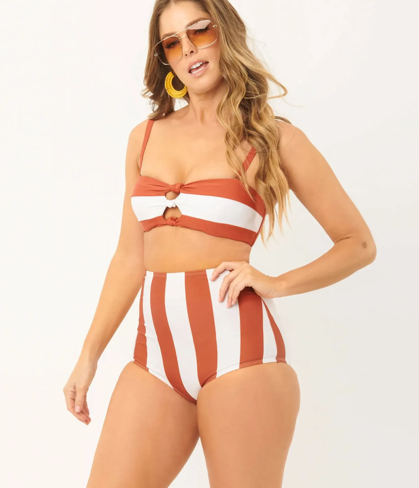 Unique Vintage Swim Bottoms|Two Piece Swim>Rust & White Stripe Louise Swim Bottom