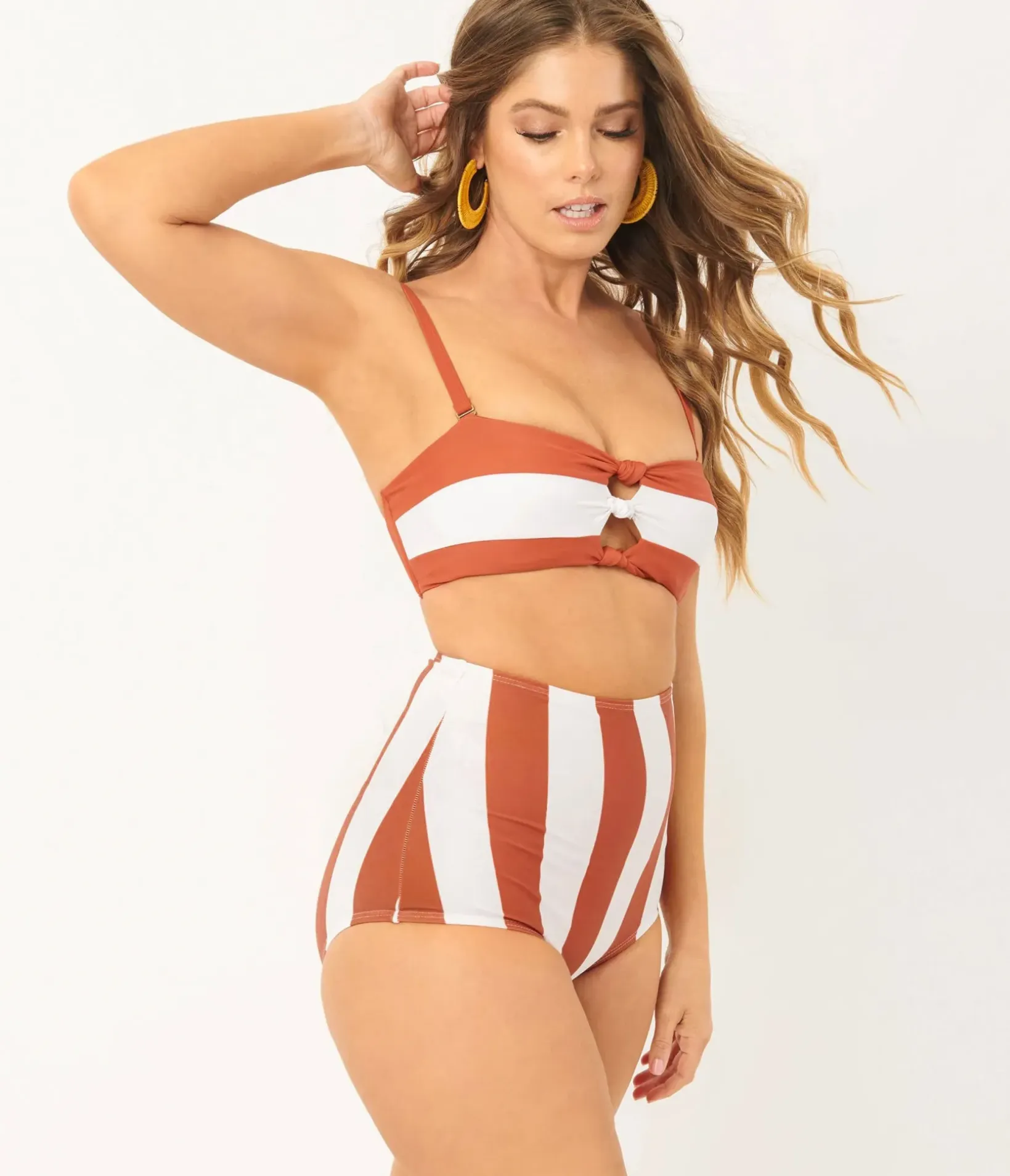 Unique Vintage Swim Bottoms|Two Piece Swim>Rust & White Stripe Louise Swim Bottom