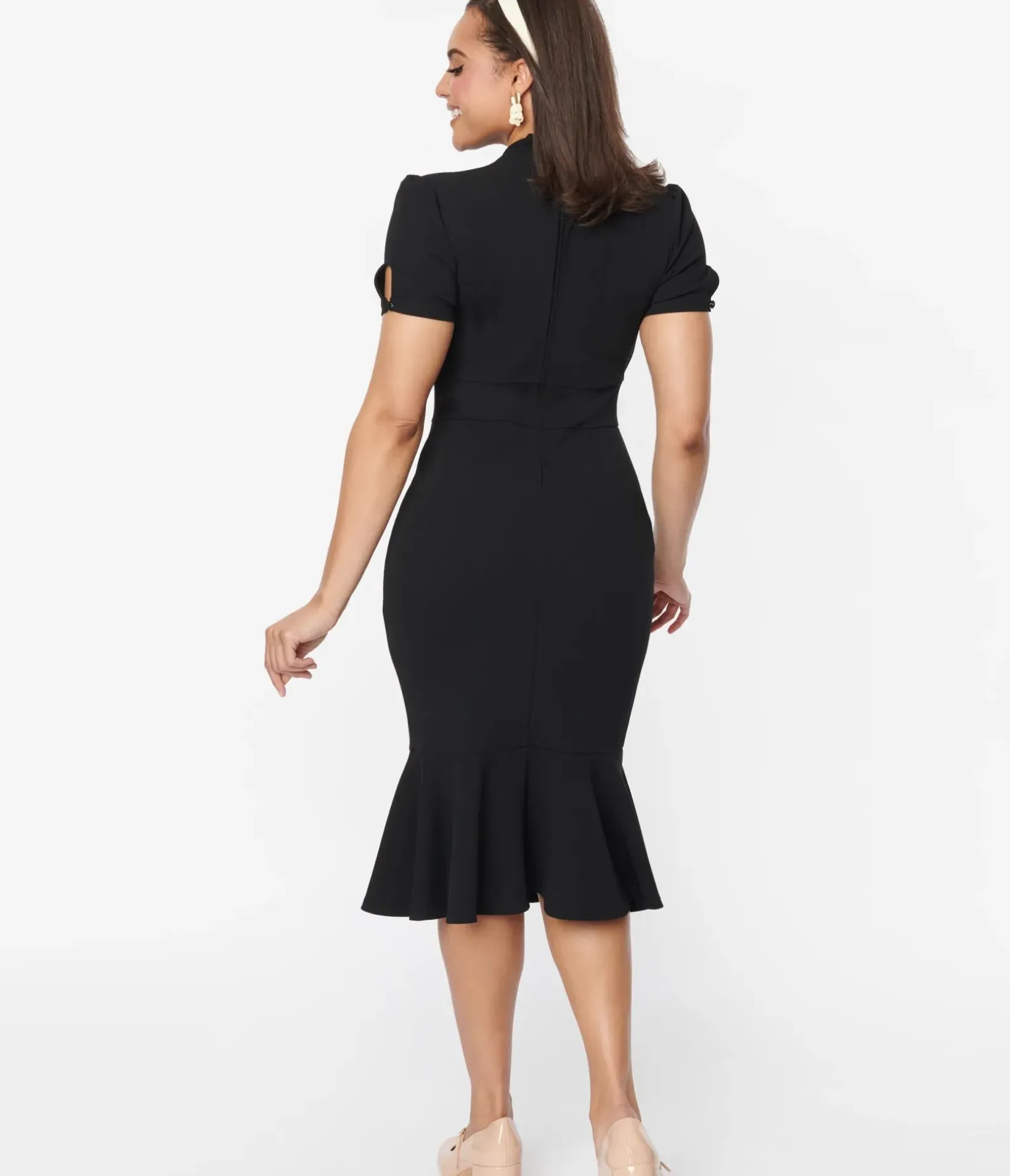 Unique Vintage Pencil|Everyday Dresses>1940s All Black Holloway Wiggle Dress