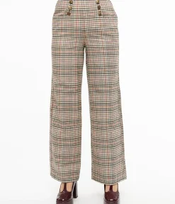 Unique Vintage Pants|Work Wear>1940s Beige Plaid High Waist Sailor Ginger Pants