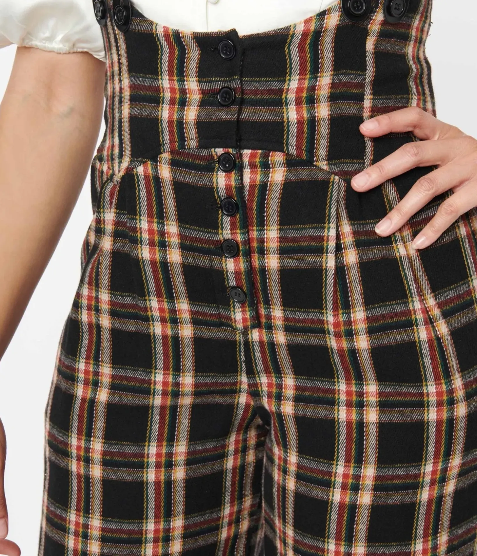 Unique Vintage Pants|Pants>1930s Black & Auburn Plaid Thelma Suspender Pants