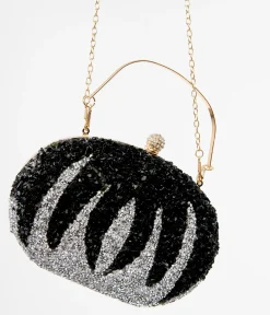 Unique Vintage Special Occasion|All Things Black>1920s Black Beaded & Silver Rhinestone Spooky Clutch Purse