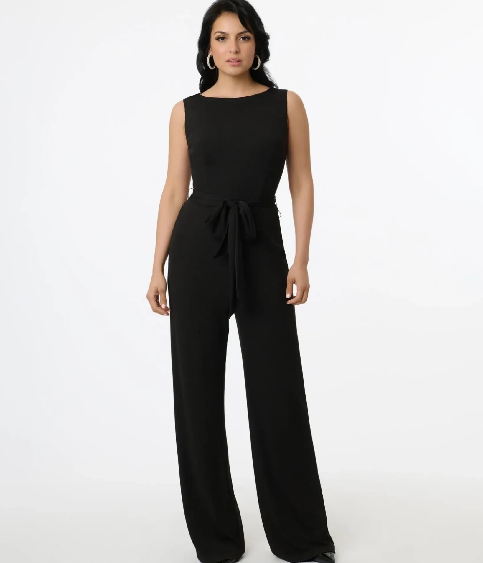 Unique Vintage Rompers & Jumpsuits|All Things Black>1950s Black Boat Neck Jumpsuit