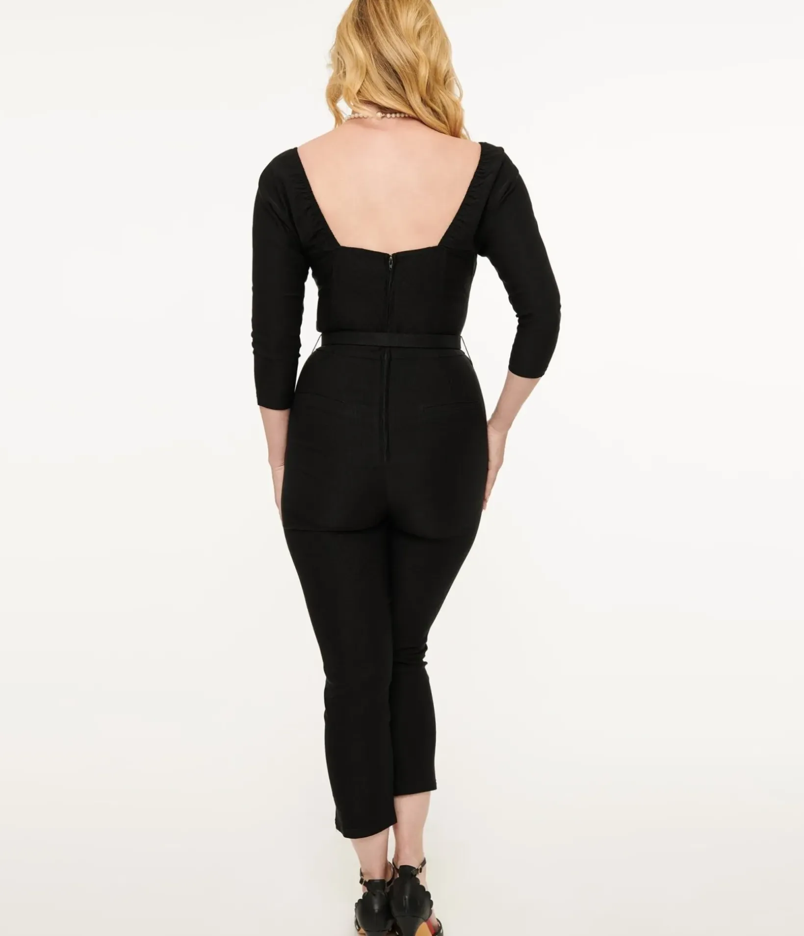 Unique Vintage Rompers & Jumpsuits|All Things Black>1950s Black Bow Bengaline Jumpsuit