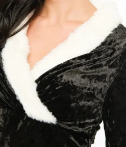 Unique Vintage Swing|Everyday Dresses>1950s Black Crushed Velvet & White Fur Delores Swing Dress
