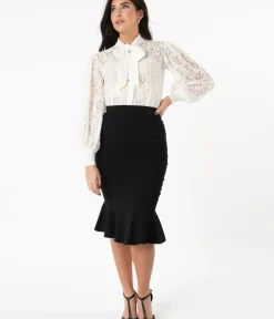 Unique Vintage Skirts|Pencil Skirts & Dresses>1940s Black Fishtail Lizette Wiggle Skirt