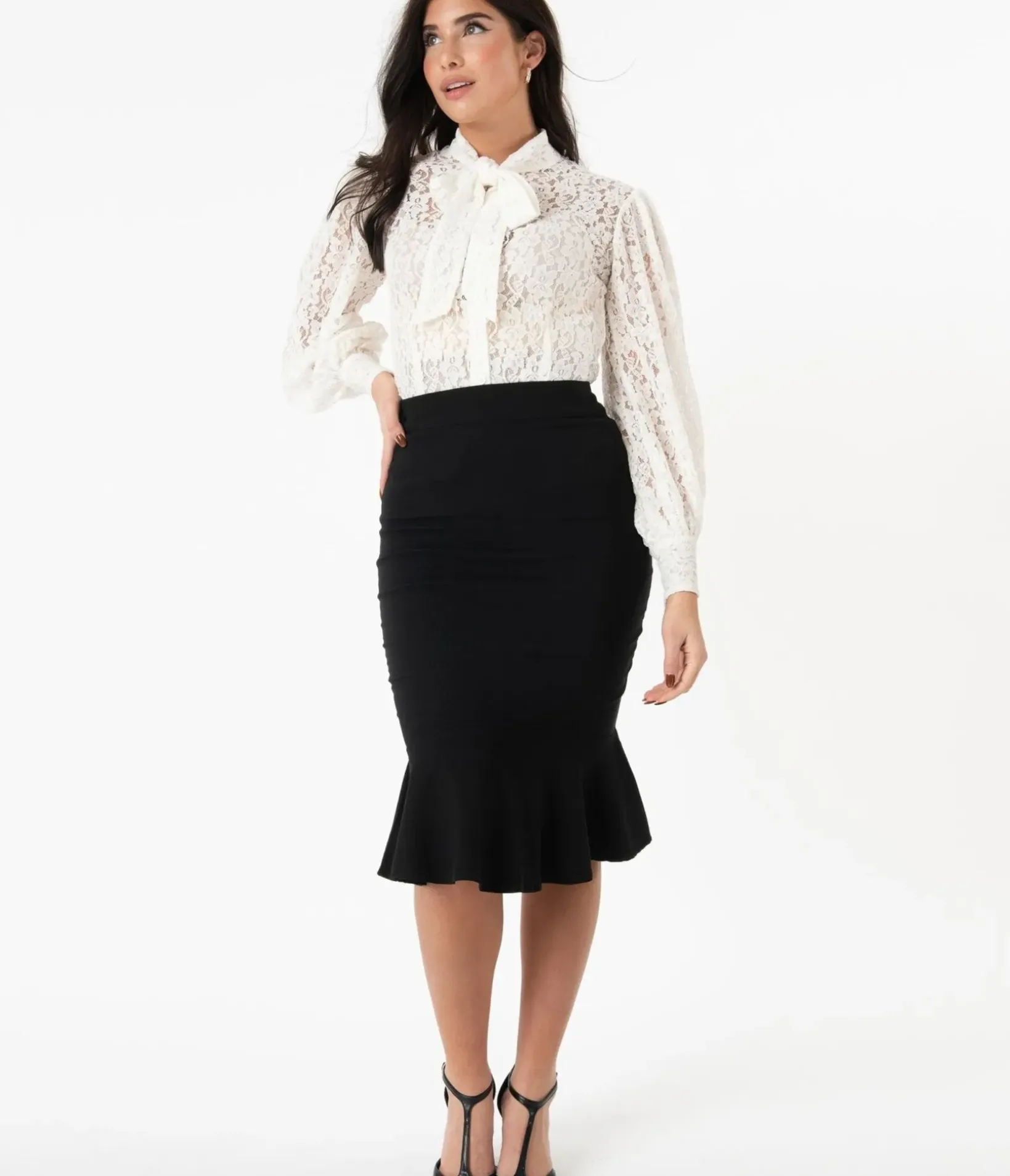 Unique Vintage Skirts|Pencil Skirts & Dresses>1940s Black Fishtail Lizette Wiggle Skirt