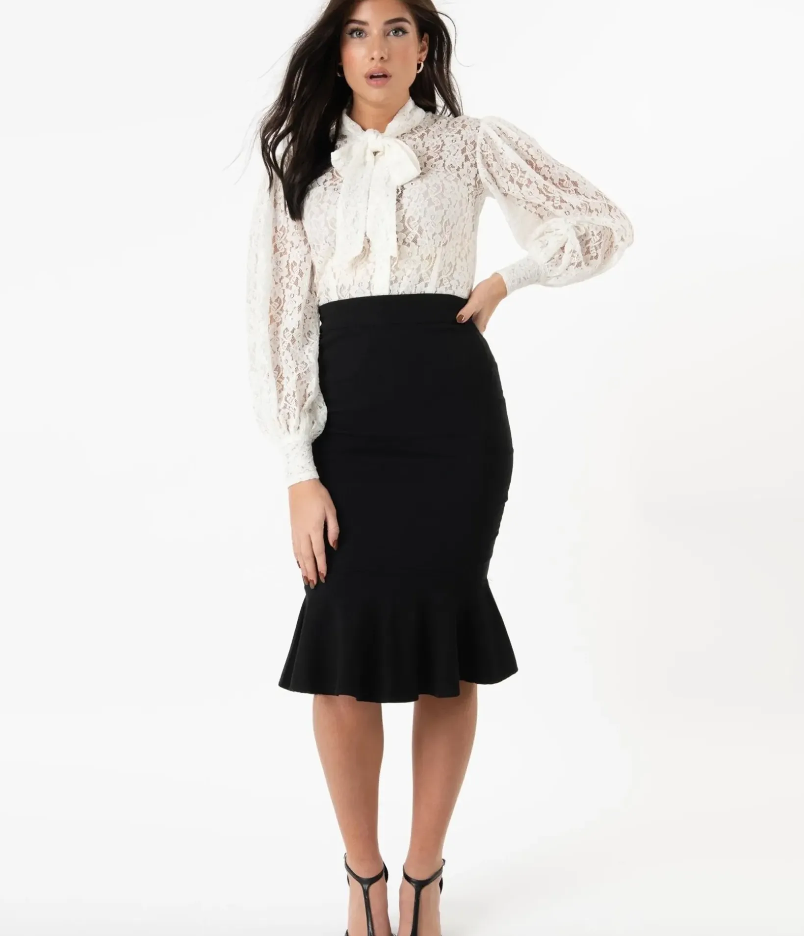 Unique Vintage Skirts|Pencil Skirts & Dresses>1940s Black Fishtail Lizette Wiggle Skirt