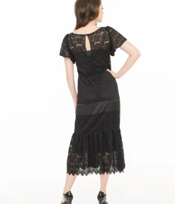 Unique Vintage Midi|Everyday Dresses>1920s Black Floral Lace & Bow Flapper Dress