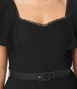 Unique Vintage Pencil|Everyday Dresses>1940s Black Flutter Sleeve Sweetheart Wiggle Dress
