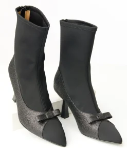 Unique Vintage Boots>1950s Black Glitter Bow Boots