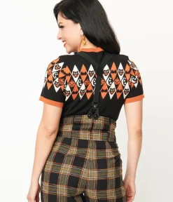 Unique Vintage Sweaters & Cardigans|Halloween>1950s Black Halloween Argyle Sweater