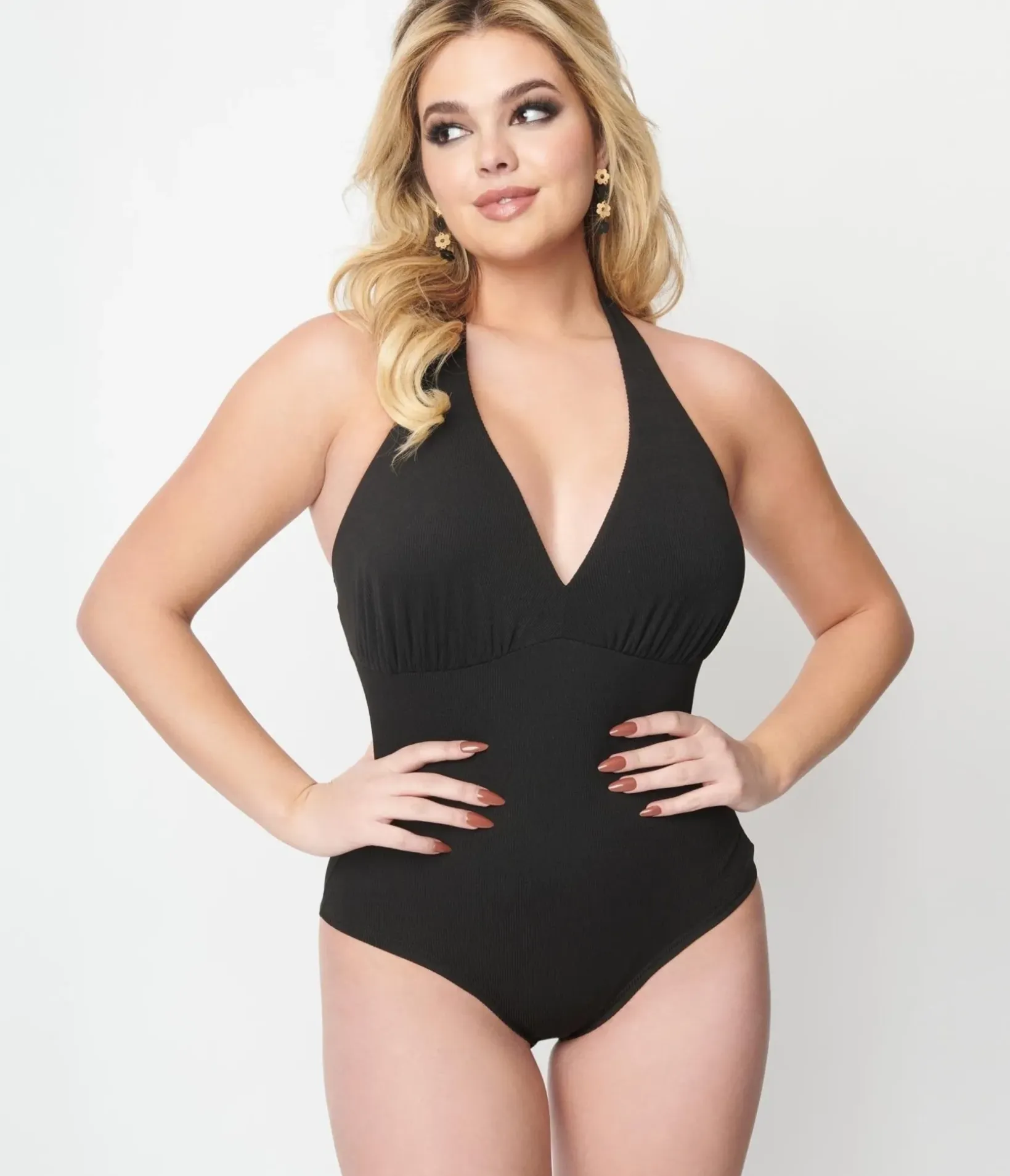 Unique Vintage All Things Black>1970s Black Halter Bodysuit
