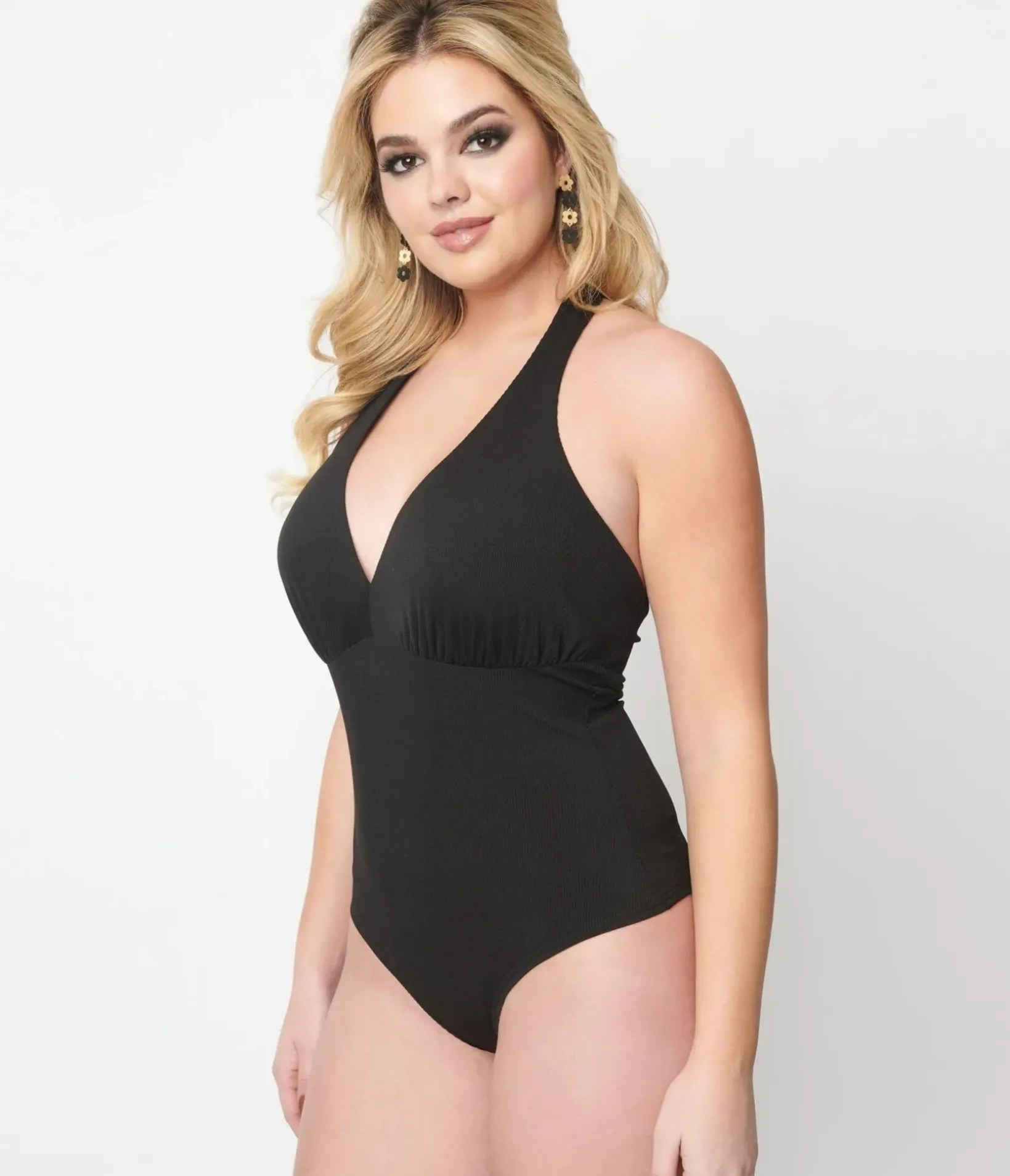 Unique Vintage All Things Black>1970s Black Halter Bodysuit