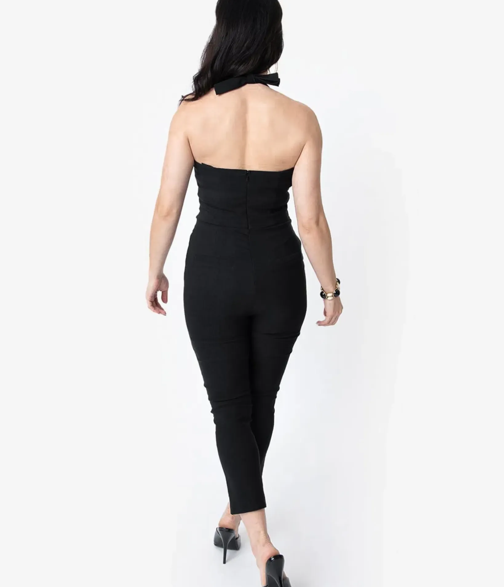 Unique Vintage Rompers & Jumpsuits|All Things Black>1950s Black Halter Marcel Jumpsuit