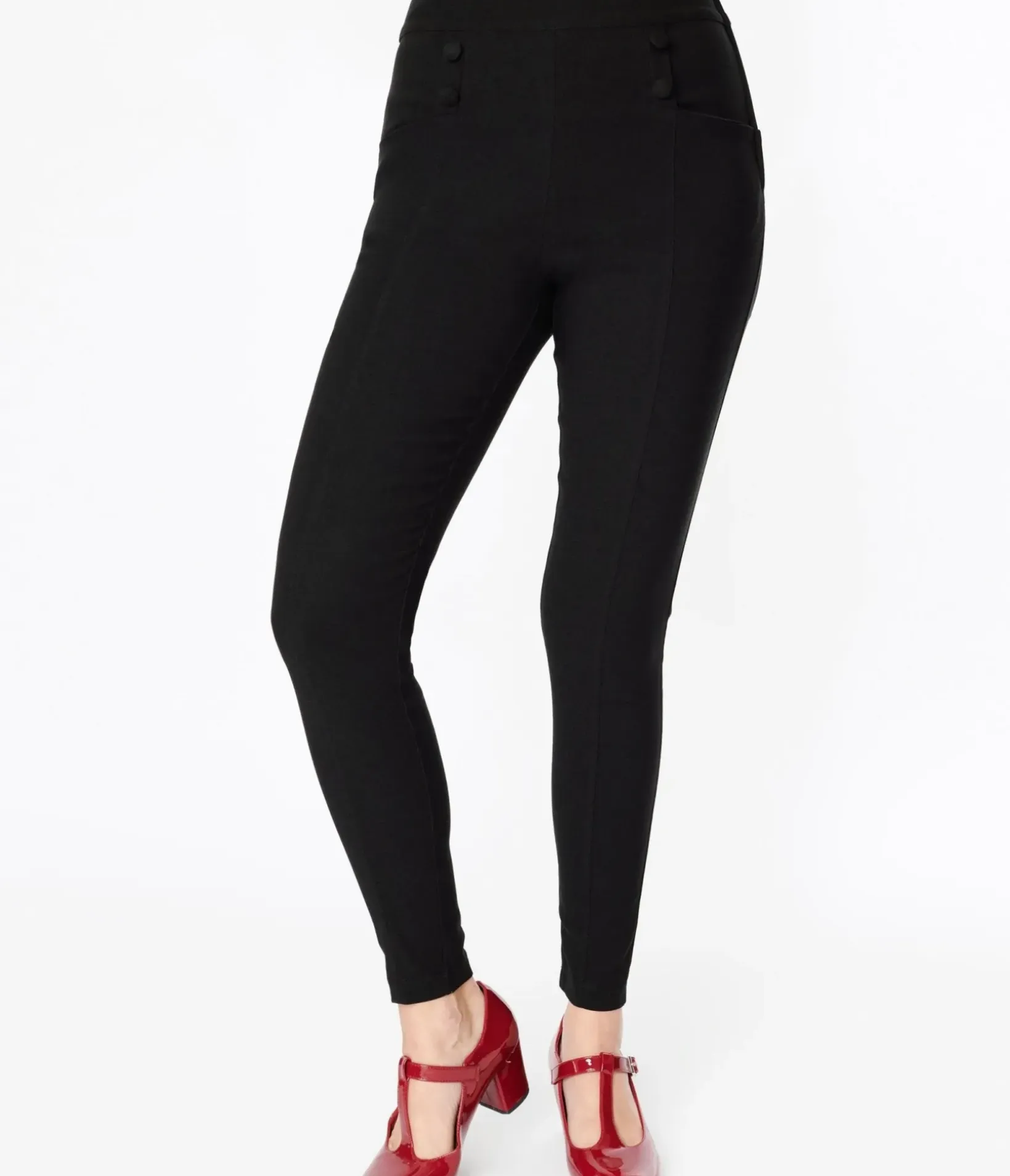 Unique Vintage Pants|All Things Black>1950s Black High Waisted Cigarette Pants