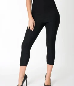 Unique Vintage Pants>1950s Black High Waist Rachelle Capri Pants