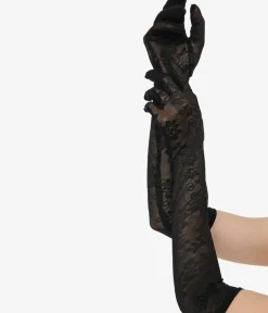 Unique Vintage Special Occasion|All Things Black>1950s Black Lace Elbow Length Gloves