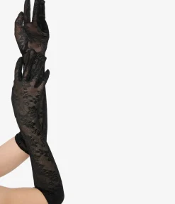 Unique Vintage Special Occasion|All Things Black>1950s Black Lace Elbow Length Gloves