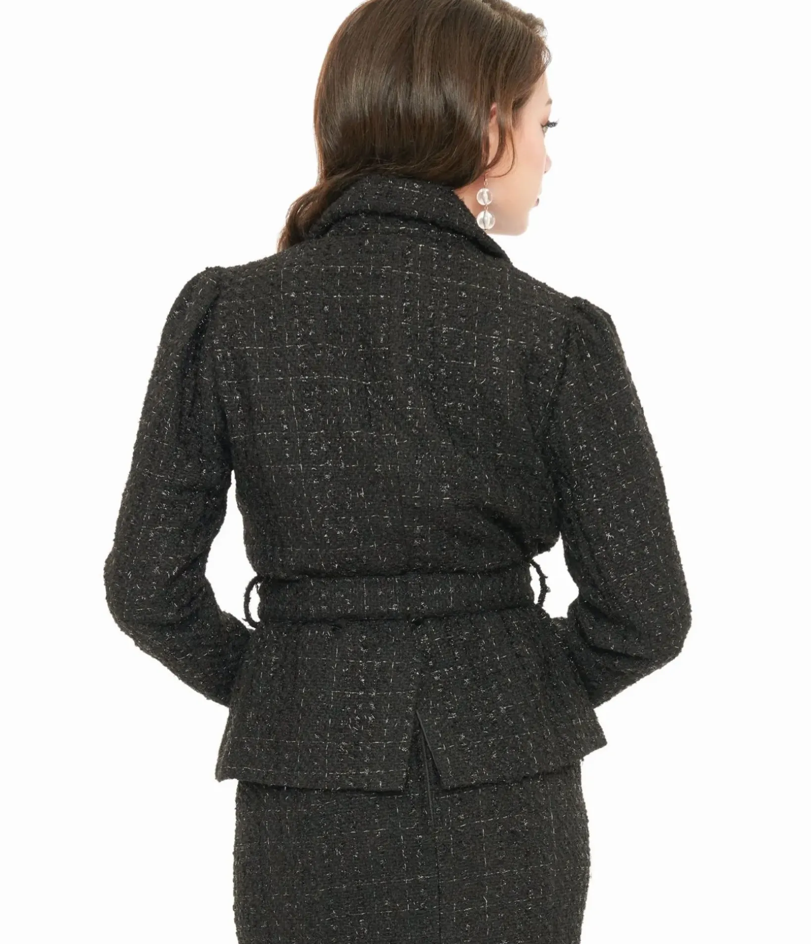 Unique Vintage Coats & Jackets|All Things Black>1940s Black Lurex Tweed Belted Jacket