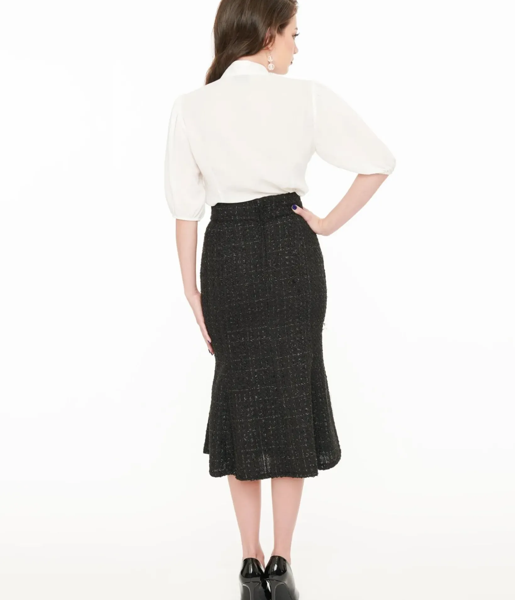 Unique Vintage Skirts|All Things Black>1940s Black Lurex Tweed Tina Trumpet Skirt