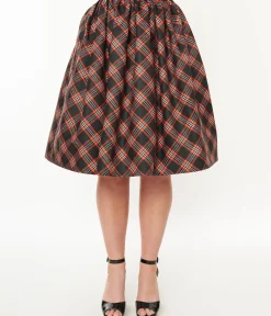 Unique Vintage Skirts|All Things Black>1950s Black & Orange Plaid Gellar Swing Skirt