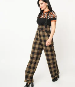 Unique Vintage Pants|All Things Black>1930s Black & Orange Plaid Thelma Suspender Pants