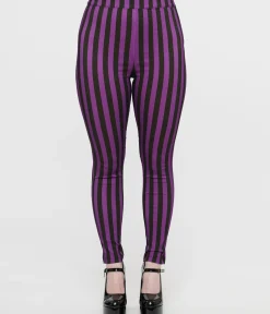 Unique Vintage Pants|Halloween>1960s Black & Purple Stripe High Waist Cigarette Pants