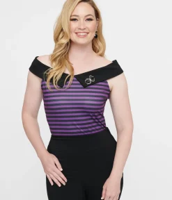 Unique Vintage All Things Black|Halloween>1950s Black & Purple Stripe Maraschino Top