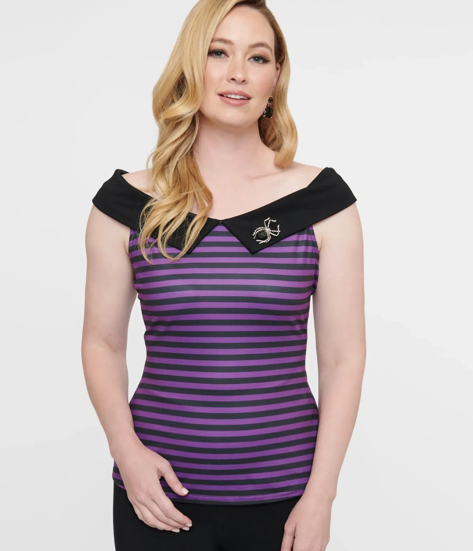 Unique Vintage All Things Black|Halloween>1950s Black & Purple Stripe Maraschino Top