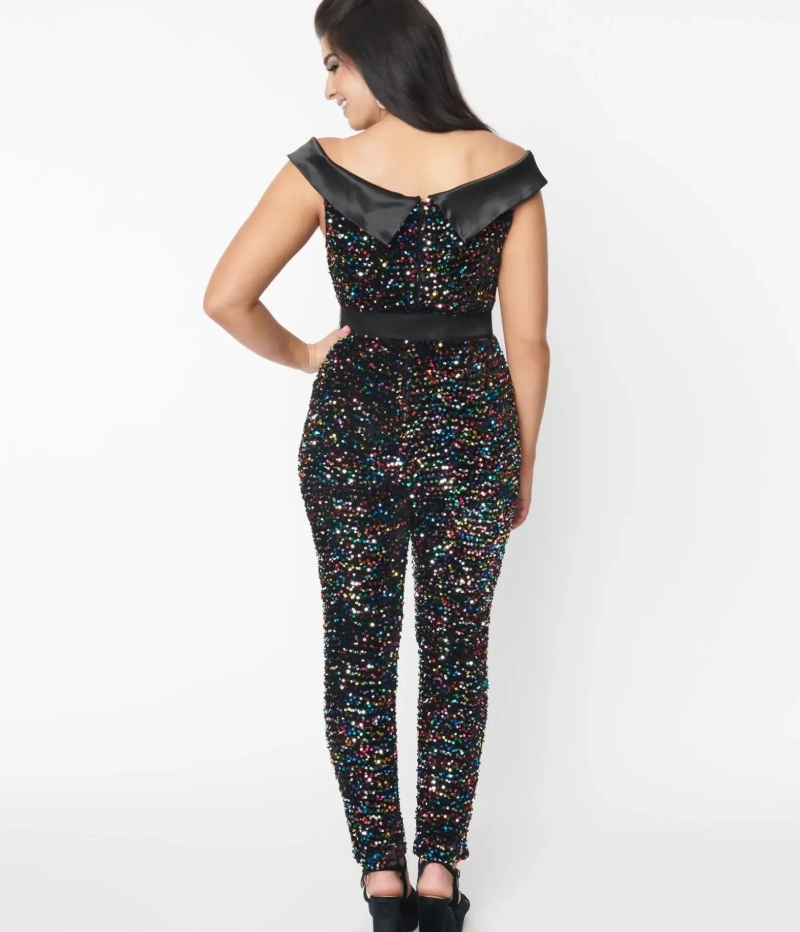Unique Vintage Rompers & Jumpsuits|Rompers & Jumpsuits>1970s Black & Rainbow Sequin Gillian Jumpsuit