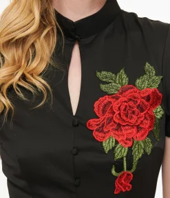 Unique Vintage Swing|Everyday Dresses>1940s Black & Red Poinsettia Baltimore Swing Dress