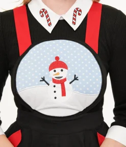 Unique Vintage Skirts|All Things Red>1950s Black & Red Snowman Snow Globe Pinafore