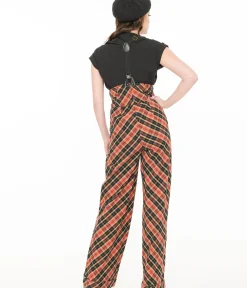 Unique Vintage Pants|Work Wear>1930s Black & Rust Plaid Thelma Suspender Pants