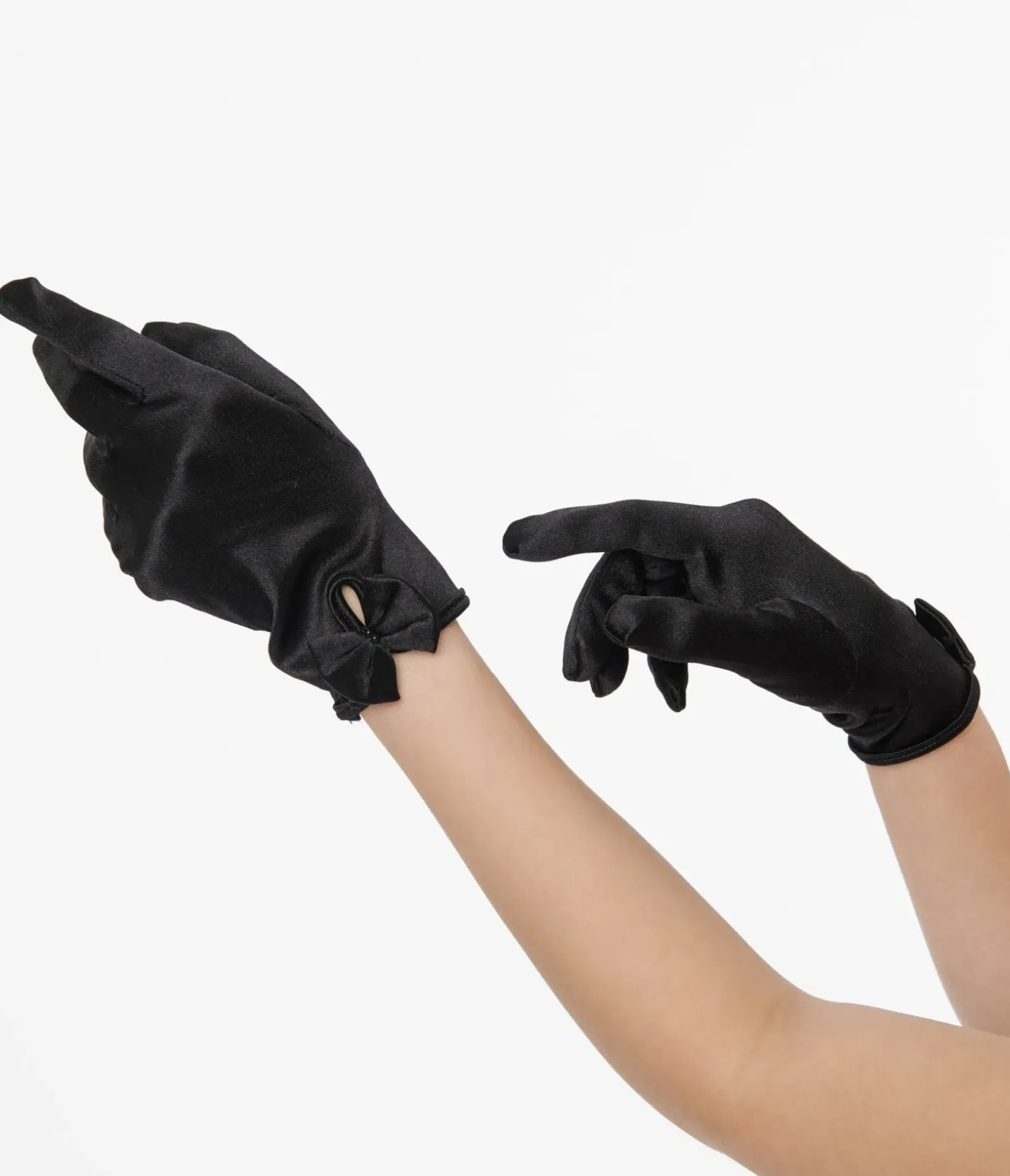 Unique Vintage All Things Black|Gloves & Scarves>1950s Black Satin Bow Gloves