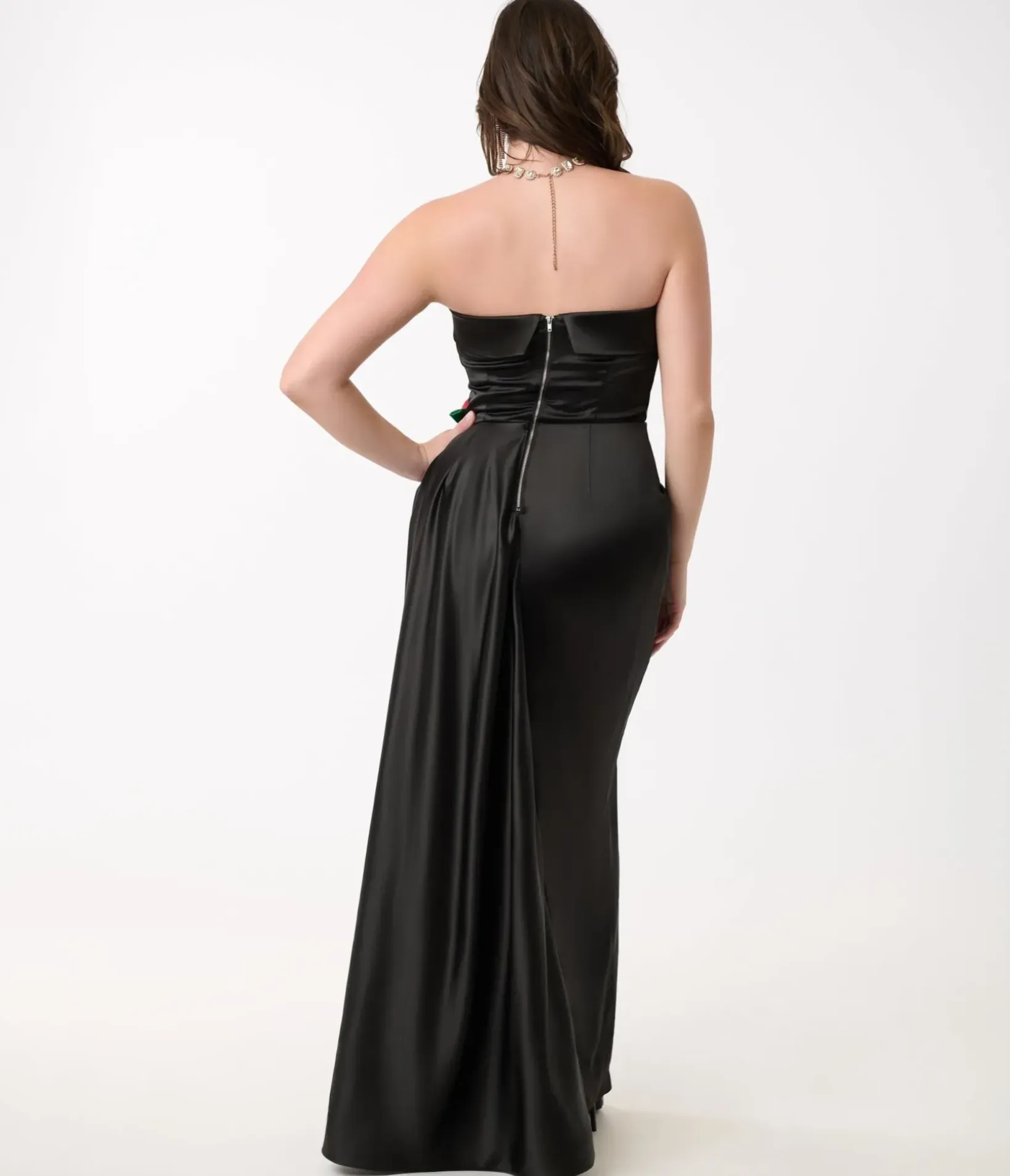 Unique Vintage Pencil|Everyday Dresses>1950s Black Satin Strapless Enchanted Evening Gown