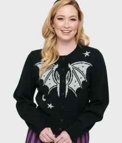 Unique Vintage Sweaters & Cardigans|All Things Black>1950s Black & Silver Bat Cropped Cardigan