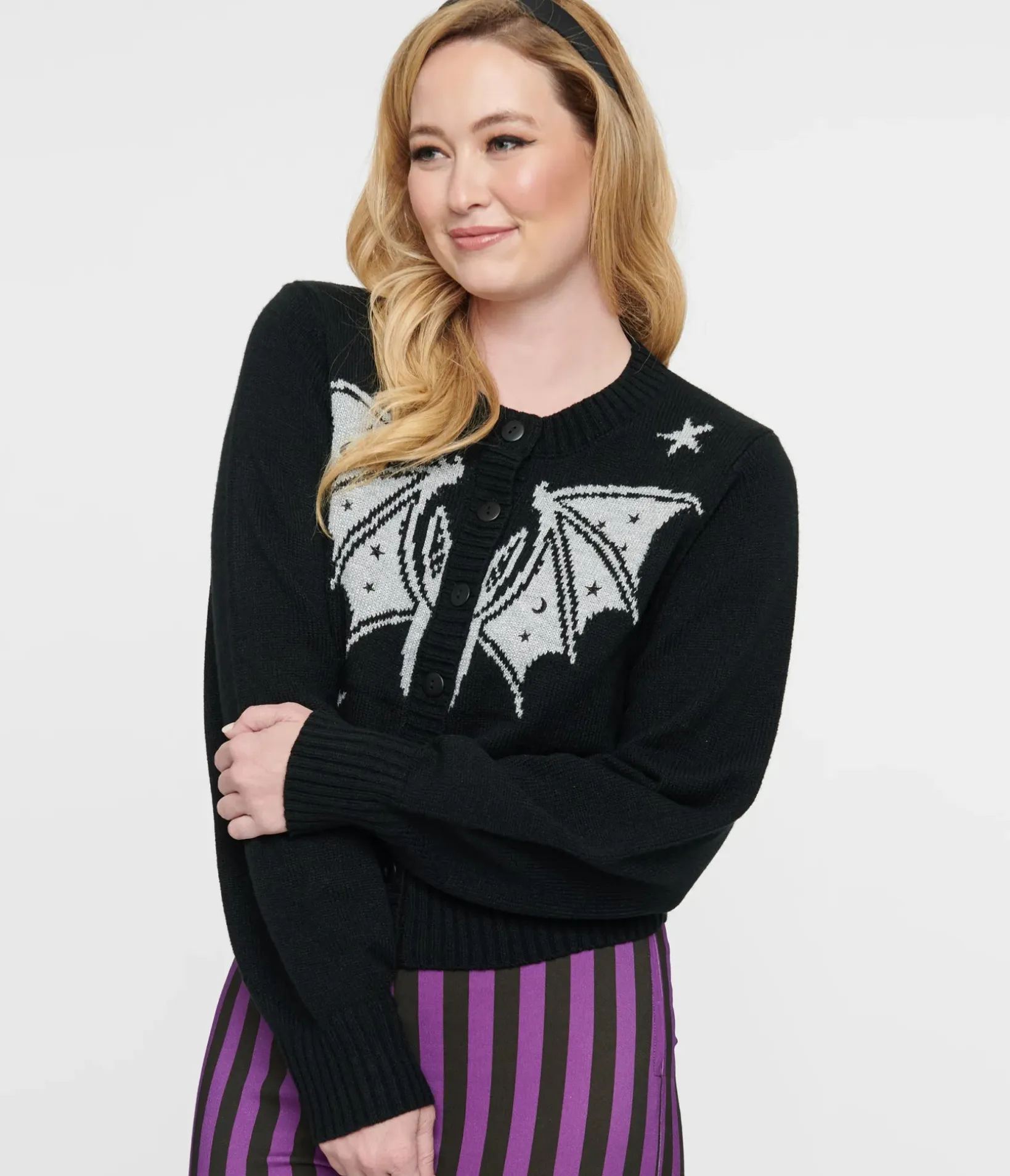 Unique Vintage Sweaters & Cardigans|All Things Black>1950s Black & Silver Bat Cropped Cardigan