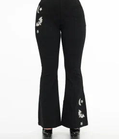 Unique Vintage Pants|All Things Black>1970s Black & Silver Bats Flare Pants