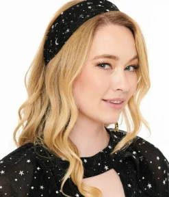 Unique Vintage All Things Black|Hair Scarves>1950s Black & Silver Star Print Hair Scarf