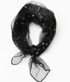 Unique Vintage All Things Black|Hair Scarves>1950s Black & Silver Star Print Hair Scarf